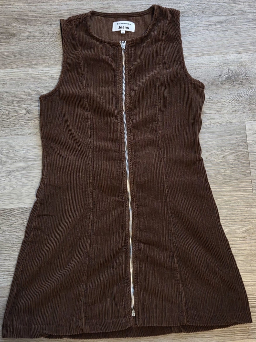 Reformation Brown Sleeveless Zip-Front Corduroy Mini Dress - Picture 5 of 11